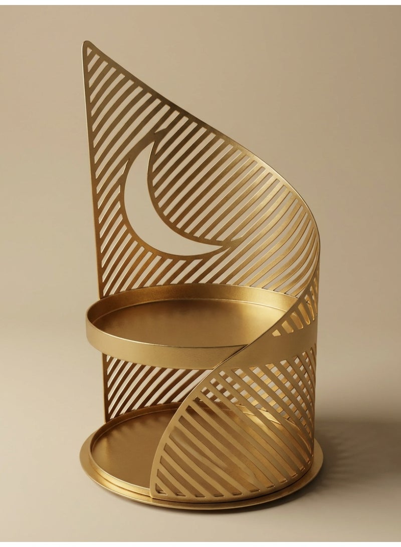 Tanseeq حامل تقديم أنيق من الذهب بطبقتين مع هلال لتزيين رمضان صينية تمر معدنية هدية عيد مركز طاولة إسلامي - Image 1